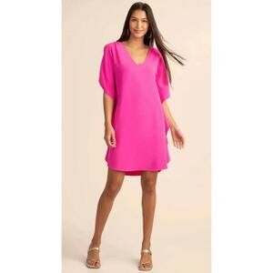 Trina Turk Haipo Shift Dress Hot Pink Flutter Sleeve Tie-Back | Size Small